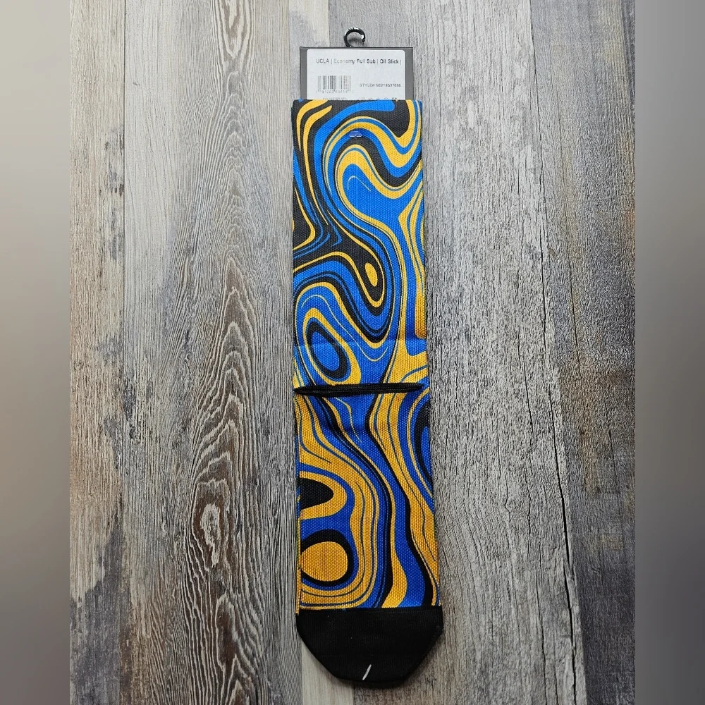 Strideline Socks UCLA NEW Medium Blue Yellow Oil Slick Pattern